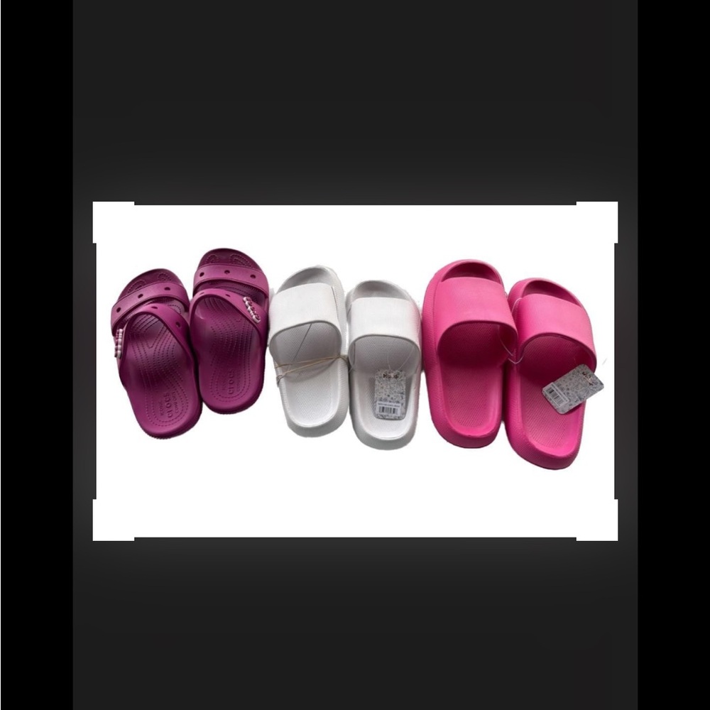 Bundle of 3 Comfortable Slide Sandals in Pink, Magenta, and White